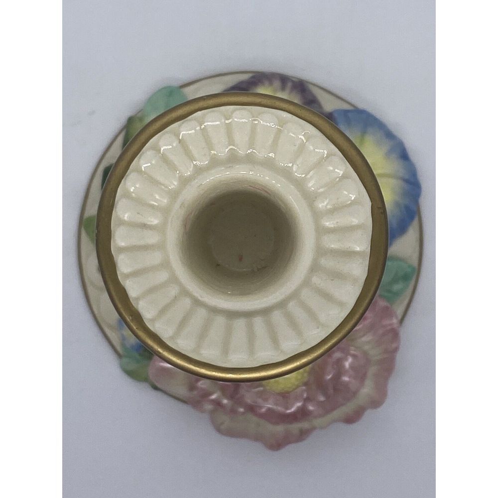 Set Of 2 FITZ and FLOYD Candlesticks‎ Cabbage Rose Flowers Floral-1 Repaired - Picture 6 of 10